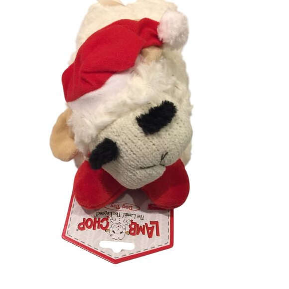 Lamb Chop Holiday Knit Face Santa Hat 11" Plush Squeak Santa Dog Toy - Picture 2 of 5